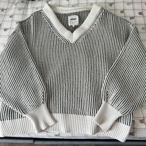 Aerie White and Green Striped Sweater